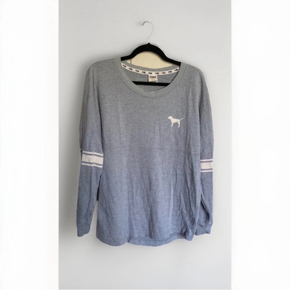 Pink Victoria's Secret Women Med Gray Crew Neck Pullover Sweatshirt Dog Logo Y2K